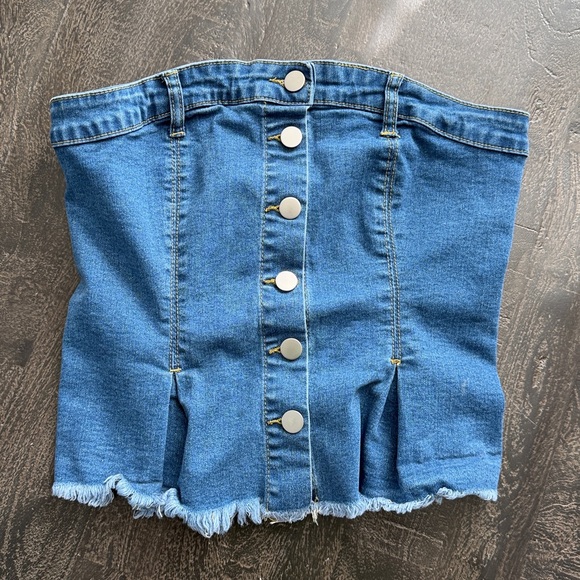 Tops - Denim Button-Up Strapless Top